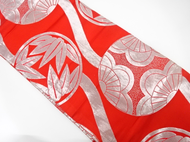 JAPANESE KIMONO / ANTIQUE MARU OBI / WOVEN UME & BAMBOO GRASS